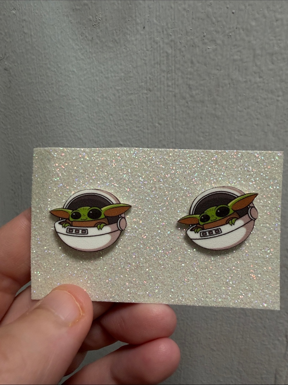 Baby Yoda Themed Stud Earrings - Green & Tan